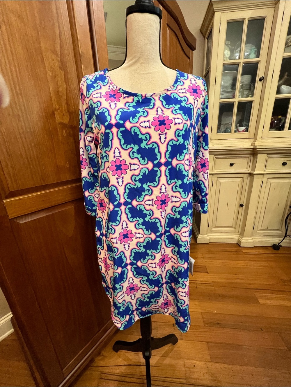Peach Love California Blue and Pink Patterned Mini Dress